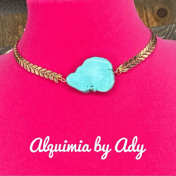 Turquoise and silver  statement choker maximalist necklace colorful luxury - Picture 1 of 6